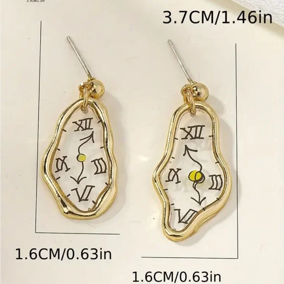 Silver Melting Clock Dangle Earrings - Picture 3 of 4